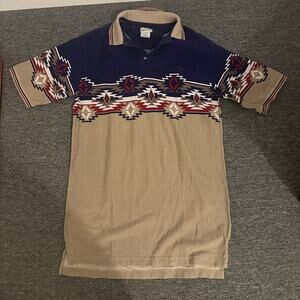 Vintage Express Rider Western Polo Shirt Mens M 90s Aztec Tribal